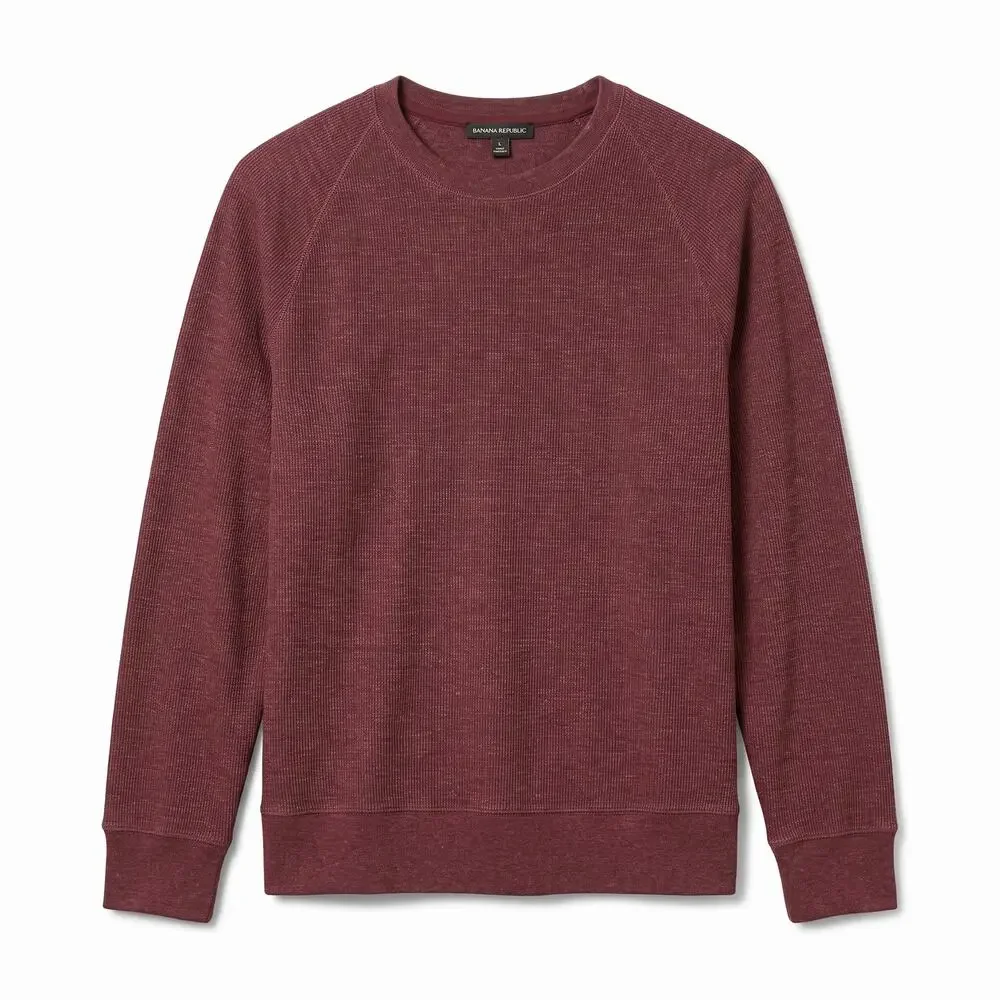 Banana Republic Men's Large Dark Red Waffle Knit Long Sleeve Crewneck Sweater